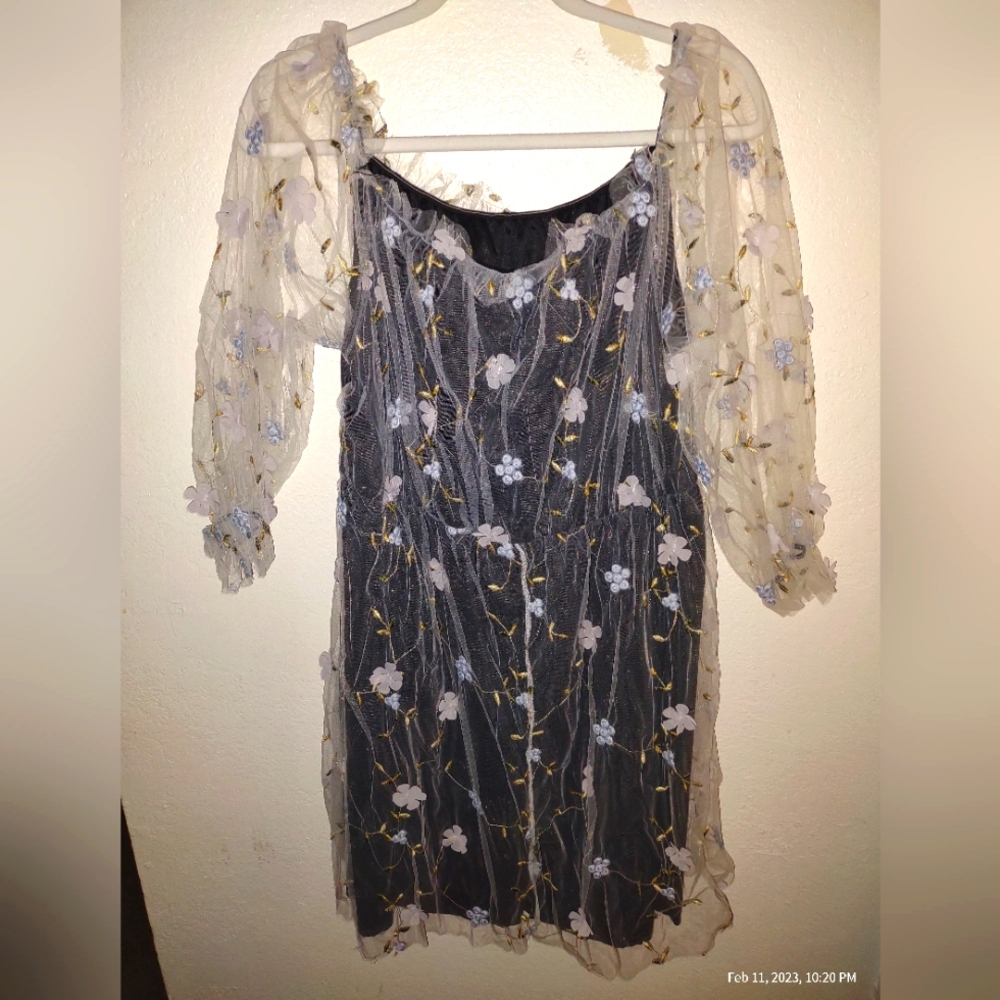 Shein curve floral mesh dress